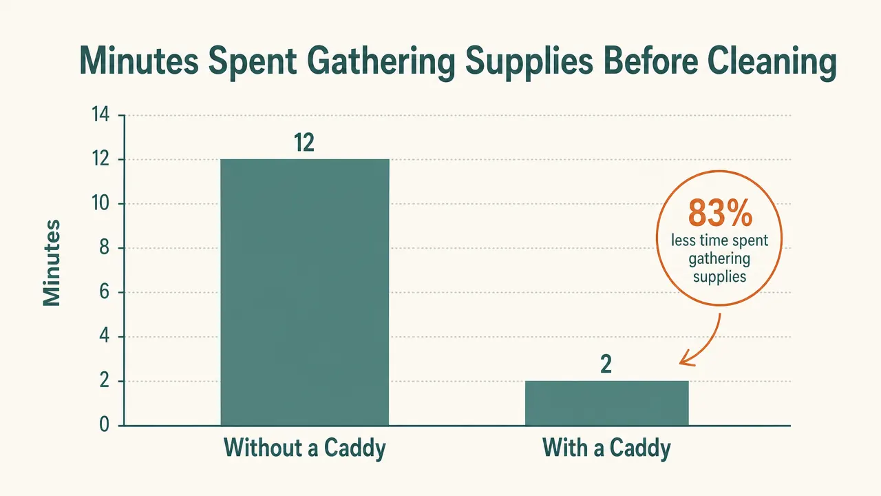 Chart comparing minutes spent gathering cleaning supplies before and after using a caddy